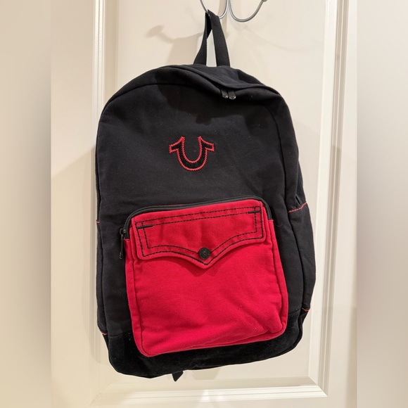 True Religion Black and Red Backpack with Logo ~ Used 1X - Picture 4 of 6